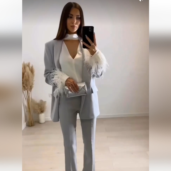 Zara * Satin Effect Blazer Gray size S New - Picture 10 of 12